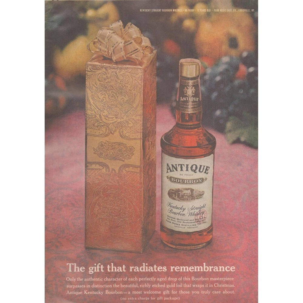 1961 Vintage Print Ad Antique Kentucky Straight Bourbon Whiskey  Four Roses Gift
